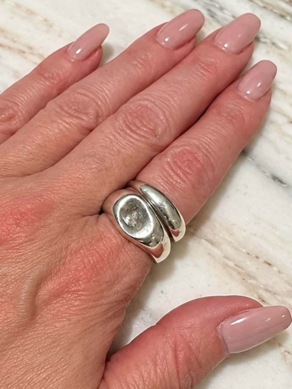 Mejuri Sterling Silver Ring Stack Prasiolite Gemstone & Thin Dôme Size 10